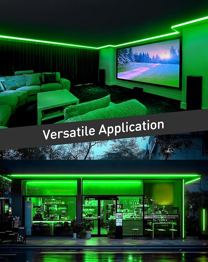 Shine Decor LED Rope Lights AC 120V, Connectable & Cuttable Dotless 120LEDs/M Eco Neon Strip Lighting, ETL IP65 Waterproof & Weather-Resistant for Home Commercial, 8x16mm, Green, 16.4FT