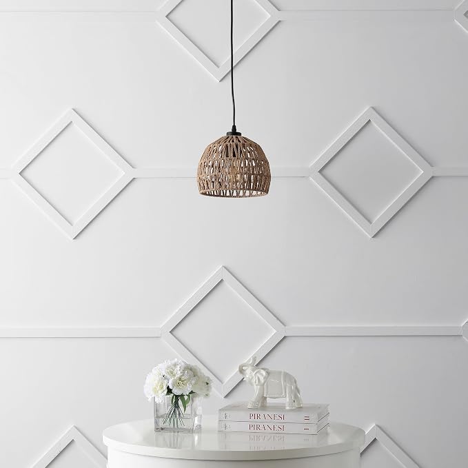 JONATHAN Y Campana 1-Light Pendant Dome Ceiling Lamp, 8.25", Brown | Modern Coastal Farmhouse Decor, Adjustable Height, Woven Rope Metal Frame, LED Bulb Included, UL Listed