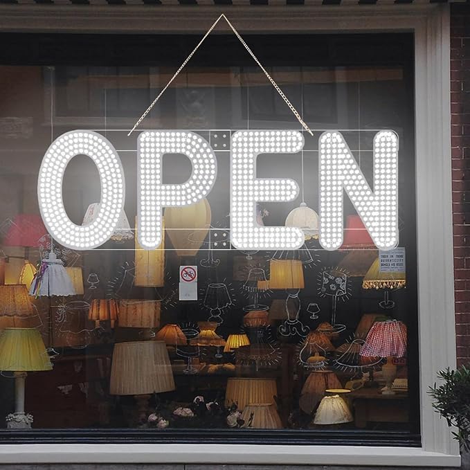 30"x10" Open Sign, LED Open Sign for Business, Ultra Bright Dimmable with 3 Scene Modes, Large Illuminated Business Sign for Storefront Window, Cafe, Bar, Restaurant, Salon (White)
