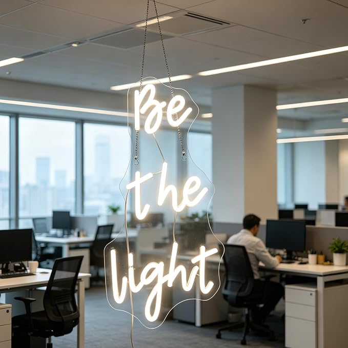 "Be The Light" Neon Sign, Positive Quotes Decorative Neon Lights for Home Room Wall Decor, Office Wall Decor Neon Light Sign, Christmas Birthday Gift,Thanksgiving Gift(warm white)