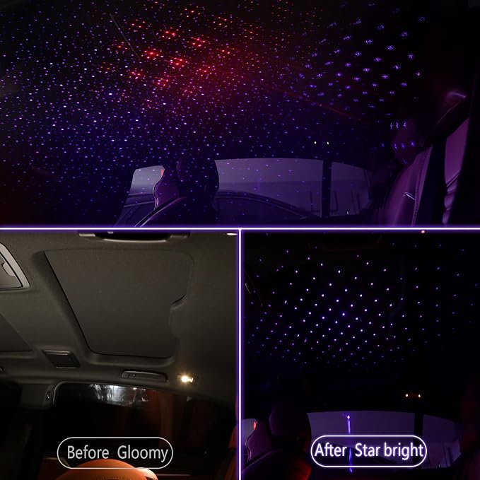 2 Pack USB Star Projector Night Light for Car, LED Night Lamp | Adjustable Starry Ceiling, Bedroom & Party Atmosphere, Plug-in USB, Rotating Projection, Interior Roof Decor