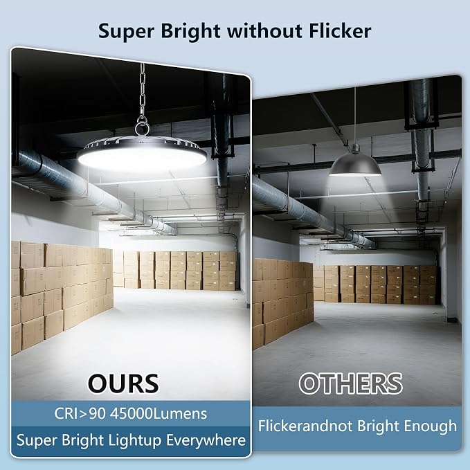AIKVSXER 1 Pack LED Shop Lights, 300W 45000LM UFO LED High Bay Light | Warehouse Lights with 5' Cable US Plug, 6000K Daylight IP65 Waterproof LED Garage Lights, Commercial Bay Lighting