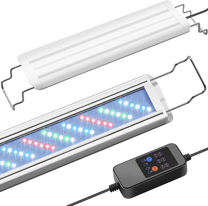 HITOP 24-32in Plant Growth Aquarium LED Light with Timer, Full Spectrum Auto 24/7 Lighting Cycle& 10-Level Brightness Adjustment, Fish Tank Light with Extendable Brackets