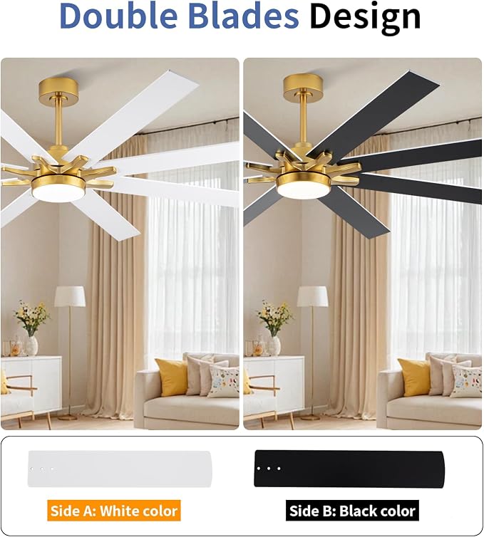 LANMEL Metal Ceiling Fan with Lights and Remote, 72 Inch, Gold & White | Modern Low Profile Flush Mount, Reversible, 3CCT Dimmable, Quiet, LED, For Bedroom, Living Room, Indoor/Outdoor Patio Use