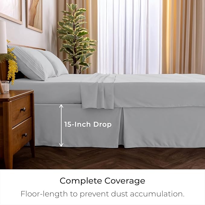 Mellanni Bed Skirt Queen Size - Tailored Drop Bed Skirting | 15-Inch Pleated Dust Ruffle - Hotel Luxury Bedding - Wrinkle, Fade, Stain Resistant - 1 Bedskirt (Queen, Light Gray)