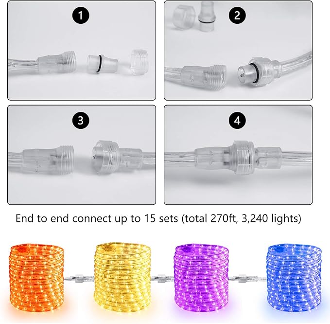 Brizled Orange Halloween Rope Lights Connectable, 18ft 216 LED Rope Lights | 120V ETL Certificated Plugin Halloween Tube Light; Indoor Outdoor Clear PVC Tube Waterproof for Tree Patio Xmas Camping Decor
