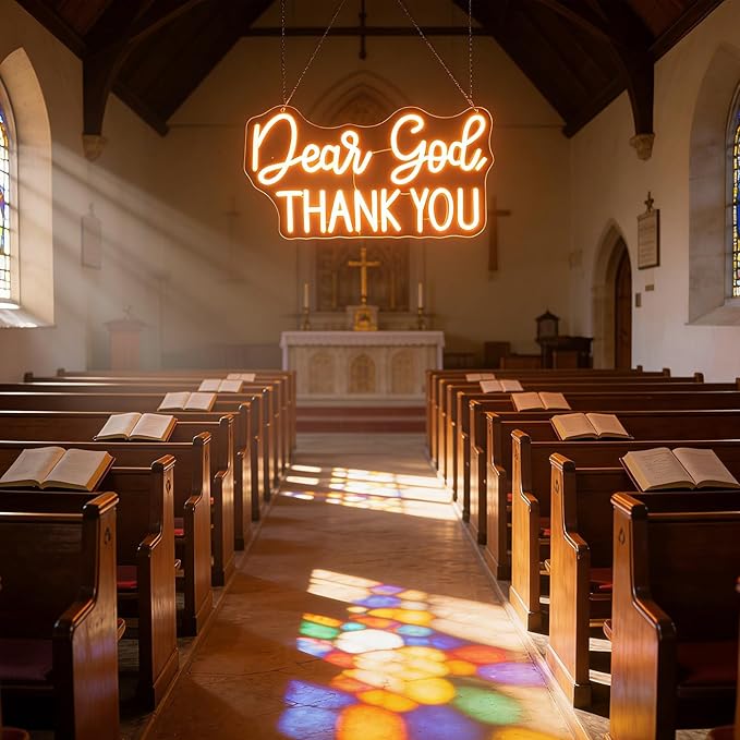 Dear God Thank You Neon Sign Led Dimmable Decorative Neon Lights, Inspirational Office Desk Decor Lights for Office Home Living Room Classroom, Christian Gifts,Christmas' Birthday Gift (Warm white)