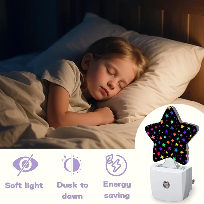 Night Light,Bright Neon Stars Night Lights Plug into Wall Colorful Decorations for Bedroom Bathroom,Dusk to Dawn Sensor Kitchen Hallway Stairs Energy Efficient Desk Lamp