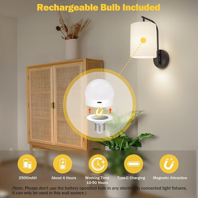 Battery Operated Wall Sconce Set of 2, Gold Wall Light Fixture | Rechargeable Wall Mount Light, Dimmbale Bulb & Remote, 12 RGB Colors & Timer, Wireless Wall Lamp Linen Shade, Bedroom Hallway