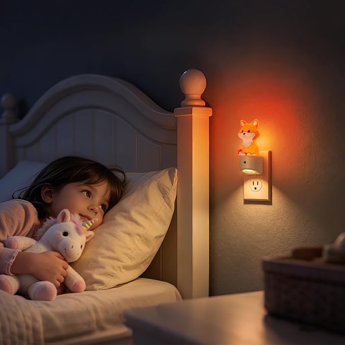 Night Light for Kids,Brown Fox Night Lights Plug into Wall,2 Pack | 8 Colors+ Soft White 3000K Nightlight,Dusk to Dawn Sensor,Nightlights for Kids Room Bedroom,Birthday Gift