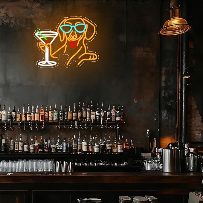 Dachshund Martini Neon Sign for Wall Decor Bar Neon Light Dog Drinking Martini Led Sign Animal Neon Light Signs for Bar Man Cave Pub Wine Cellar Decoration