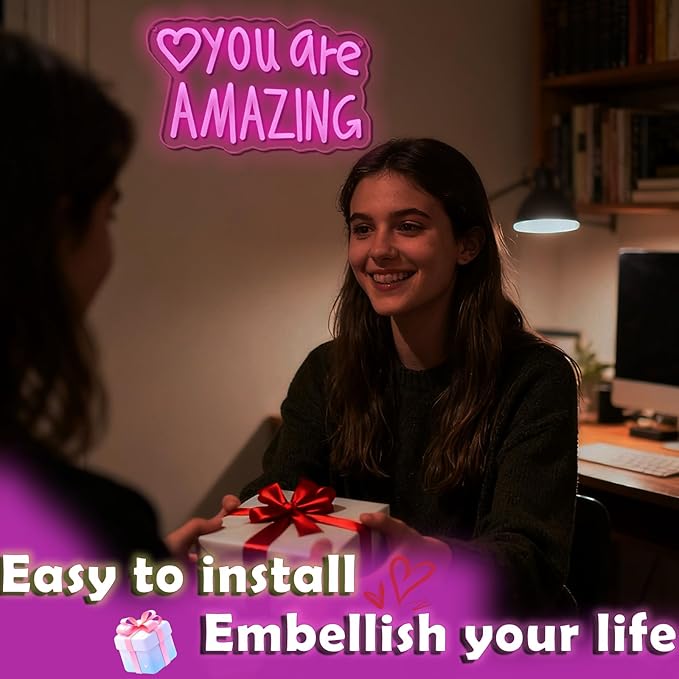 You Are Amazing Neon Sign Wall Decor for Bedroom Class Room Bar Pub Club Nursery Hanging,Dimmable USB Pink Led Light for Wedding Birthday Party Women Christmas Gifts