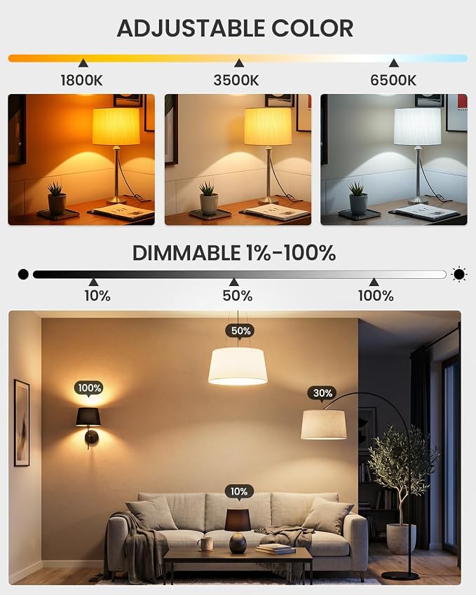 E26 LED Light Bulbs with Remote Control, Amber Light Bulbs 9W 60W Equivalent Warm Light Bulbs, 1800K-6500K Dimmable Remote Control Bulb for Bedroom, Nursery, Reading & Sleep Health, 2Bulb & 1Remote
