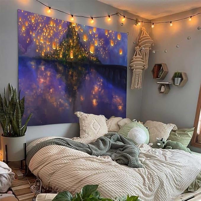 Night Castle Tapestry Cartoon Tapestries, Fuzzy Tapestry, 40x30inches | Lantern Movie Wall Hanging Tapestries, Psychedelic Tapestry, Soft Flannel, Bedroom, Living Room, Office, Decor Banner
