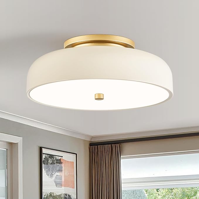 Dimmable LED Ceiling Light Fixture, Cream White, 5CCT, 11.8 Inch | Modern Mid-Century Semi Flush Mount Ceiling Light, Kitchen Close to Ceiling Lamp for Laundry Room, Bedroom, Hallway