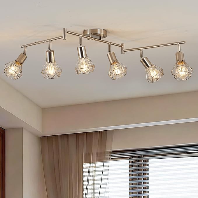 6-Light Farmhouse Track Lighting Fixtures Ceiling with Flexibly Rotatable Light Heads – Kitchen Lights Ceiling Mount for Kitchen, Dining Room (E26 Base) Kitchen Lighting Fixture