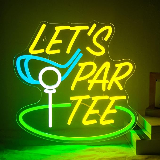 Golf Neon Sign for Wall Decor LED Golf Neon Light Wall Art Dimmable Let's Par Tee Lights Up Sign for Golf Course Gym Club Man Cave Bedroom Office Birthday Party Decorations