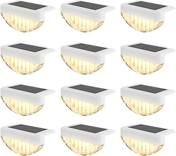 VOLISUN 12 Pack Solar Deck Lights Outdoor, Warm White LED Solar Step Lights for Outside, Waterproof Fence Light for Patio, Deck, Stairs, Yard, Pool and Porch (White)