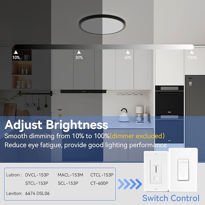 2 Pack 12 Inch Dimmable LED Flush Mount Ceiling Light Fixture 28W 3200LM 5 Color Temperature in One Super Slim Round Ceiling Lamp Low Profile Ceiling Lights for Living Bedroom Kitchen Laundry Black
