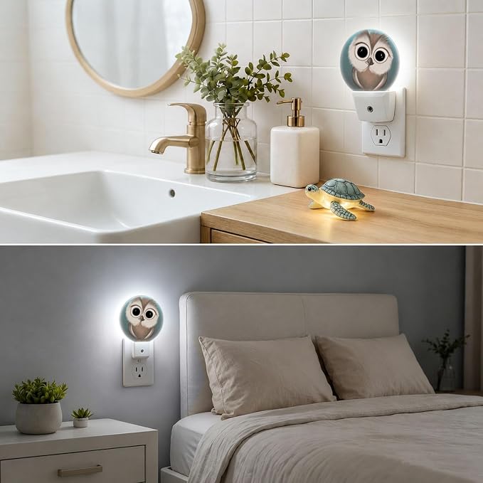 Night Lights Plug into Wall Cute Owl Night Light Energy Saving LED | Big Eyes Cartoon Animal Plug in Night Lights for Wall Socket with Dusk-to-Dawn Sensor for Bedroom, Bathroom and Living Room