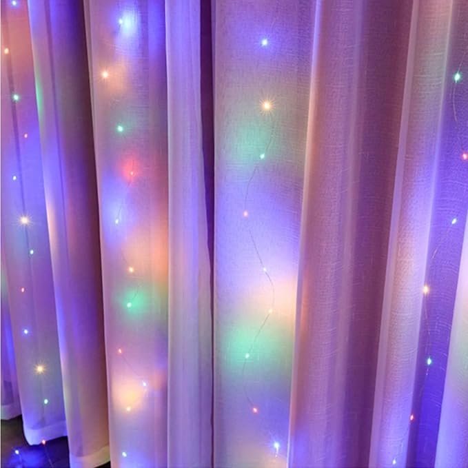 300 LED Fairy Curtain Lights, 9.8 x 9.8FT Warm White USB Plug in 8 Modes String Hanging Lights with Remote for Christmas, Bedroom, Indoor, Outdoor, Weddings, Party (Multi-Colored)