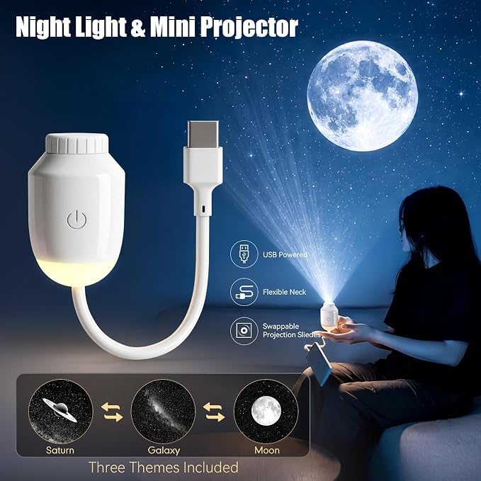2-in-1 Galaxy Projector Night Light Galaxy Ceiling Projector USB Portable Mini Starry Sky Light with 3 Projection Films Adjustable Brightness Led Night Lamp for Bedroom Car Roof