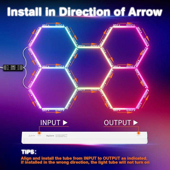 RGB Hexagon Garage Lights, Music Sync LED Hexagon Lights for Gaming Room, Smart App & Remote Control, DIY Honeycomb Ceiling Light for Studio Gym Basement Deco