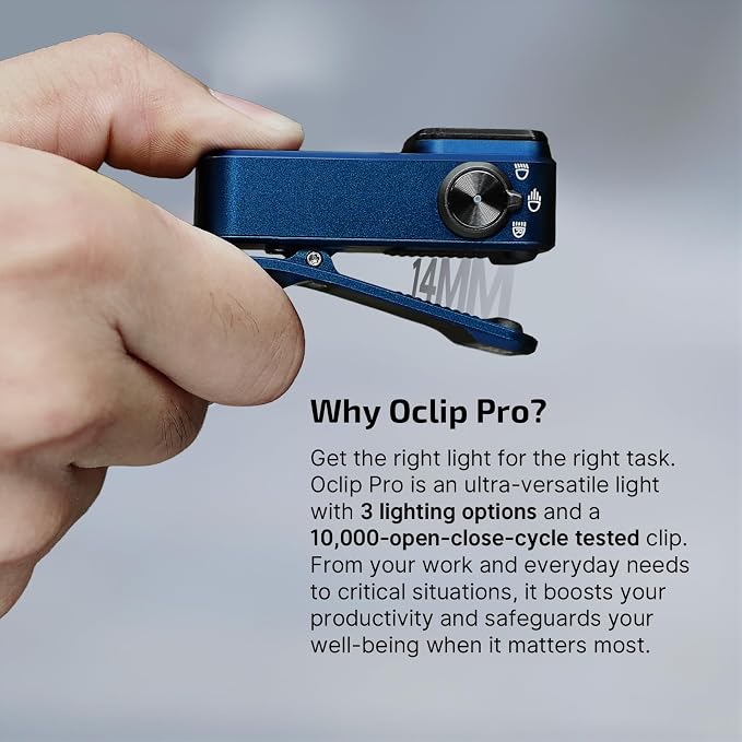 OLIGHT Oclip Pro Rechargeable EDC Clip-on Flashlight, Midnight Blue | Red Light, 500 Lumens Floodlight, Spotlight, Pocket-Sized, USB-C Charging, Magnetic, for Work, Signaling, Outdoor or Home Use