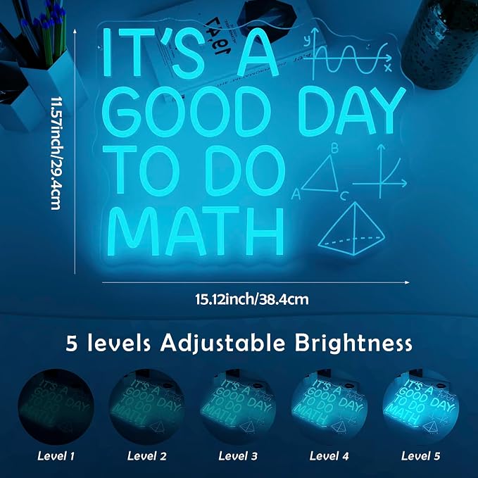 It's a Good Day to Do Math Neon Sign Blue LED Sign Math for Classroom Decor | Dimmable Math Neon Sign for Math Teachers Students and Math Lovers Classroom Decor Study Room Office Homeschool USB Powered