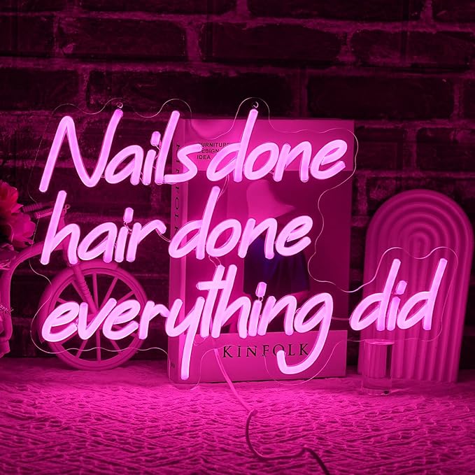 Nail Done Hair Done Everything Did Neon Sign for Wall Decor Pink Letter Neon Light Nail Led sign Hair Neon Light Sign for Beauty Salon Barber Shop Makeup Hairdressing Shop Decoration