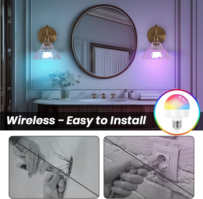 Vintage Battery Operated Wall Sconces Set Of Two, Indoor not Hardwired Brass Transparent Glass Lampshade Fixtures, Rechargeable Wireless RGB Wall Lights with Dimmable Remote, for Bedroom Living Room