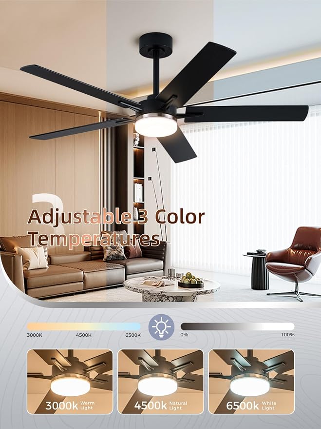 LANMEL Metal Ceiling Fan with Lights and Remote, 52 Inch, Silver & Black | Modern Low Profile Flush Mount, Reversible, 3CCT Dimmable, Quiet, LED, For Bedroom, Living Room, Indoor/Outdoor Patio Use