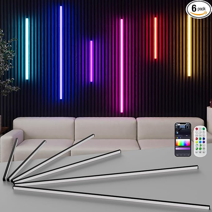 Smart RGB Slat Wall Lights 6PCS WiFi Wall Panel Lights with Alexa | Self Adhesive LED Light with APP & Remote Control, Music Sync, Timer, Memory Feature for Slat Wall, WPC & Acoustic Panels