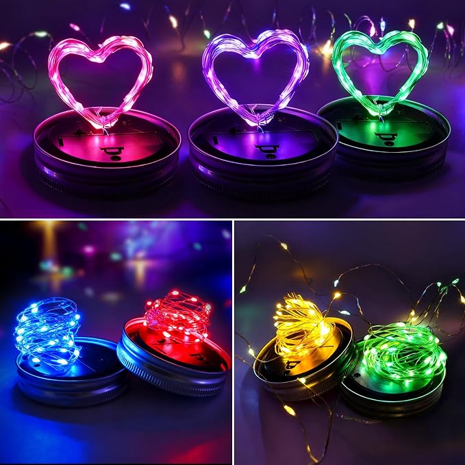 Mason Jar Solar Lights for Outside, 12 Pack 30LED(NO Jars) Fairy Firefly Lights Mason Jar Solar Lids Outdoor Waterproof String Lights with Hangers for Patio Garden Yard Lawn Decor(6 Colors)