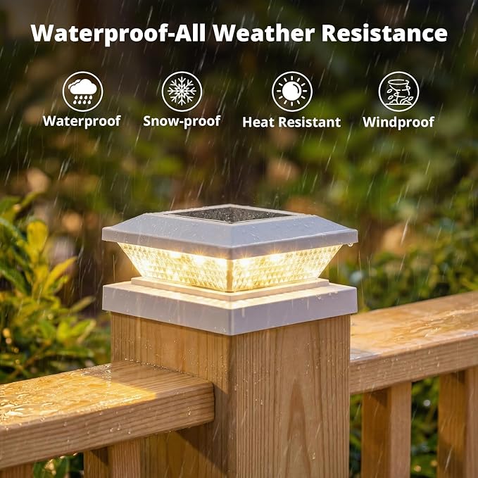4x4 Solar Post Cap Lights Outdoor 8 Pack, Waterproof Solar Fence Light for Wooden/Vinyl Post, 2 Color Outside Deck Patio Porch Decor, White