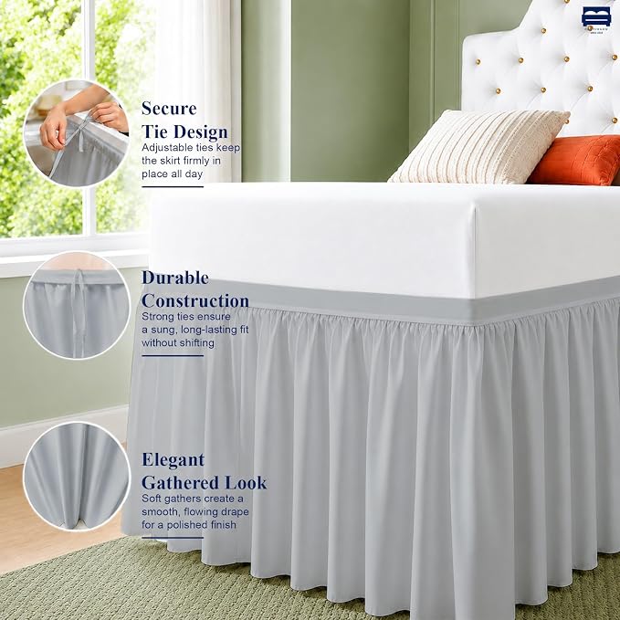 Cottingon Dorm Room Bed Skirt, 100% Microfiber, Light Grey, Twin XL-32 Drop