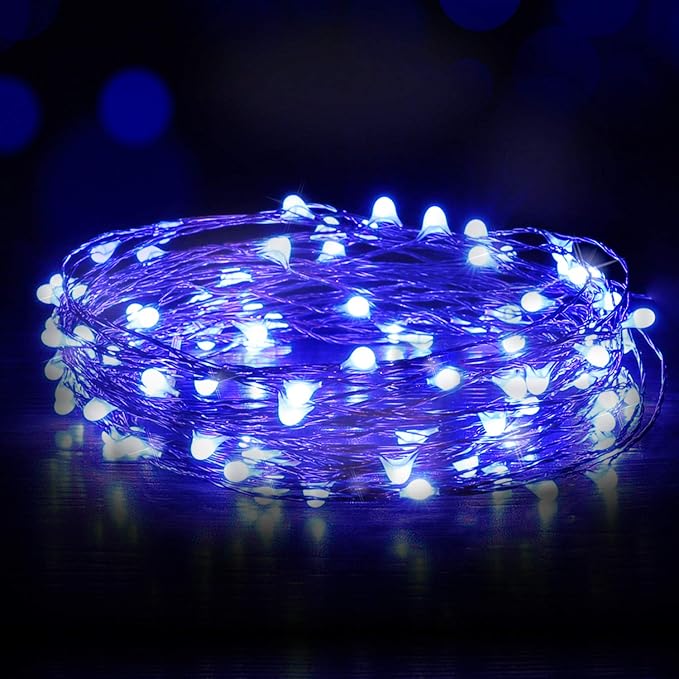 Ariceleo USB Powered Fairy Lights, 100 led 33 ft. USB Plug in Copper Wire USB String Lights for Bedroom Christmas Decoration Wedding Party Firefly Lights (Blue,1 Pack)