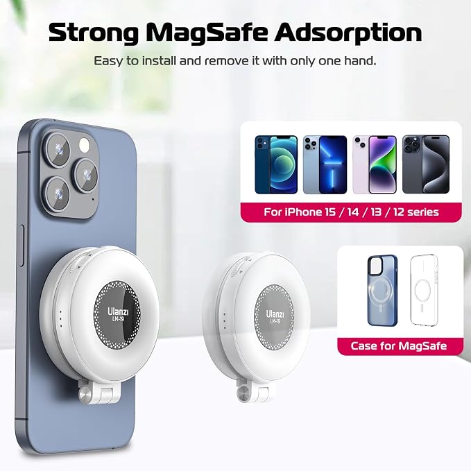 ULANZI Magnetic Selfie Light White, LED Fill Light Compatible with Magsafe, LED Selfie Ring Light Included Sticky Ring for Phones, for Selfies/Photography/TikTok/Zoom Calls/Video Recording