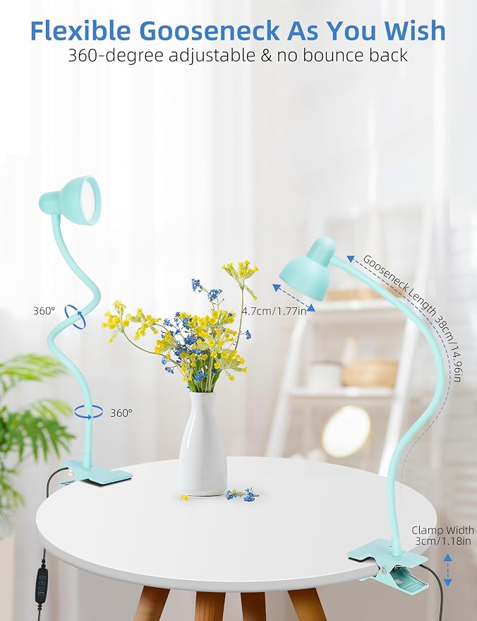 Clip on Reading Light for Bed 3 Color Modes Teal | 10 Brightness Dimmable, Flexible Gooseneck Clip on Lamp, Eye Care Clip Light for Bed Headboard Desk Home Dorm