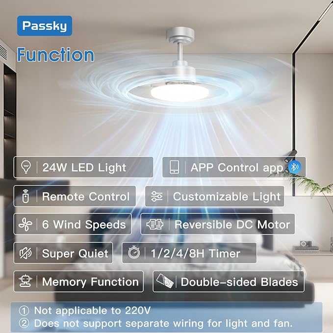 Passky Ceiling Fans with Lights, 52 inch Sleek Ceiling Fan with Light and Remote Control, 3CCT, Dimmable, Reversible, Noiseless, Silver Ceiling Fan for Bedroom, Living Room | 3-color dimmable light, quiet reversible DC motor, easy install, memory, Time...