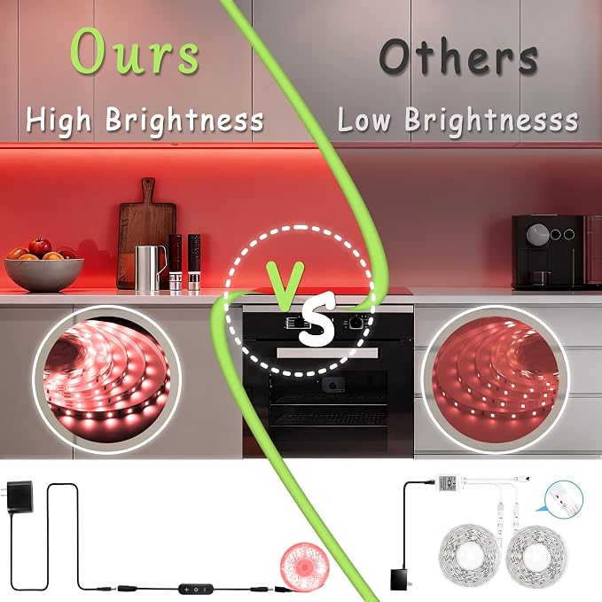 20 FT Red Led Lights Strip for Bedroom Home Party Office Rope Lights Tape Light Easy DIY Cuttable Strip Lights for Baby Room Bathroom Living Room Ceiling Wall Vanity Mirror