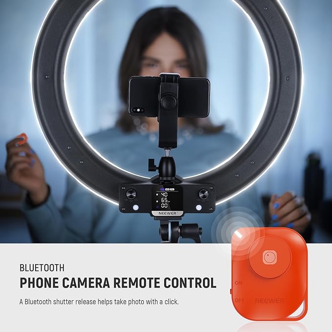 NEEWER 18 Inch RGB LED Ring Light APP Control with Tripod Stand and Phone HolderCompatible with iPhone for Selfie Makeup Lash Studio Streaming Video Recording Lighting, 42W Ringlight Dimmable,RGB18 II