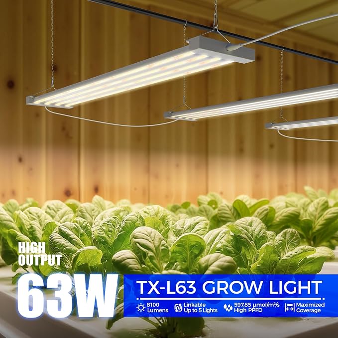 Barrina TX-L63 3FT LED Grow Light, 63W, 4 Panels Wider Coverage, High PPFD | Full Spectrum with 730nm IR LEDs, High PPFD, Linkable to 5, Hanging Plant Lights for Indoor Greenhouse, Veg, Seeding, 1 Pack