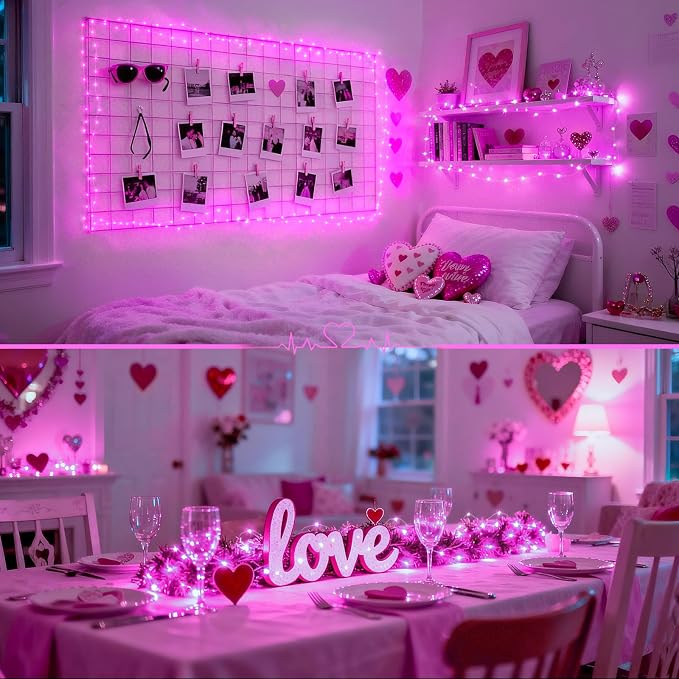 JMEXSUSS 2 Pack Fairy Lights Battery Operated, Pink Lights for Bedroom Dorm | Total 66ft 200 LED, with Remote & Timer, 8 Modes, Twinkle String Lights for Christmas Tree Anniversary Valentine's Day Decor