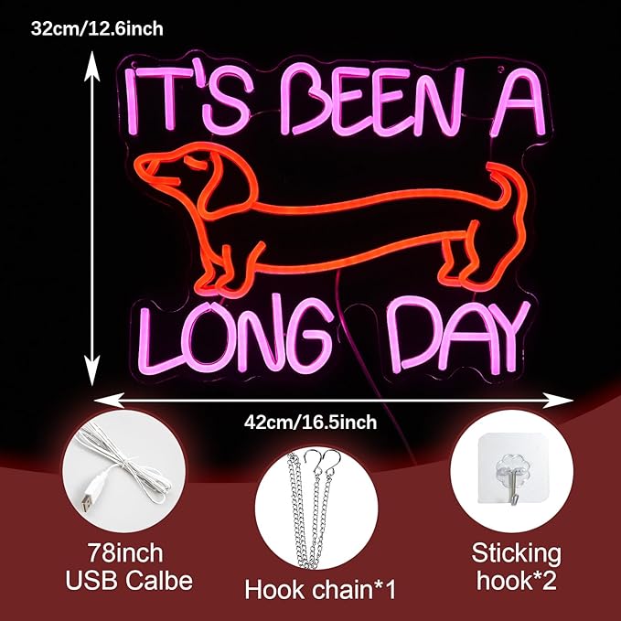 Dimmable Pink Dachshund Neon Sign - LED Light Up Wall Decor for Bedroom, Party Decor Gift for Dog Lovers (16.5*12.6In)