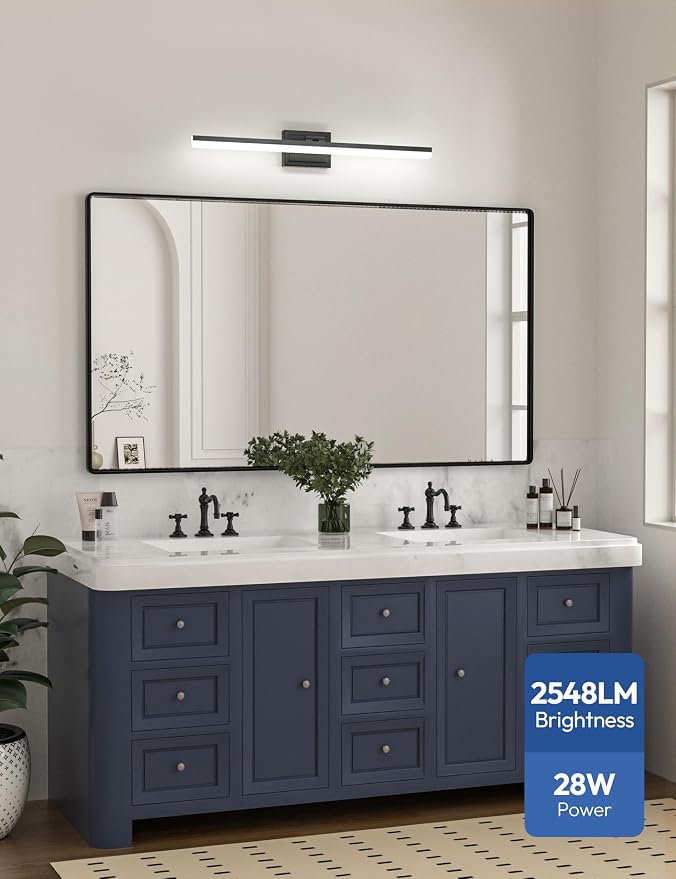 VOLISUN Modern Bathroom Vanity Light 31.5 inch, 28W Dimmable 5CCT Led Bathroom Light Fixture Over Mirror, Black Bar Vanity Light for Bathrooms Mirror Cabinets Bedroom-ETL Certificated
