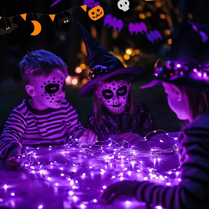 JMEXSUSS 200 LED Purple Fairy Lights Plug in | 8 Modes Purple Halloween Lights indoor with Wheel, 66 ft Remote Control Christmas Lights for Halloween Christmas Party