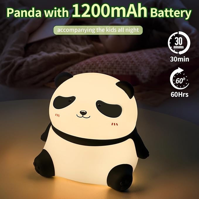 Panda Night Light, Squishy Light for Kids, LED Cute Toddler Night Light for Kids Room, 3 Level Dimmable Nursery Nightlights for Breastfeeding, Silicone Animal Night Lamp for Bedroom, Kawaii Room Decor
