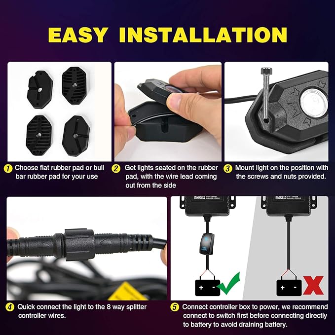 Nilight RGB LED Rock Lights Kit,4 pods Underglow Multicolor Neon Light Pod with Bluetooth App Control Flashing Music Mode Wheel Well Light for Truck ATV UTV RZR SUV,(Pack of 8)