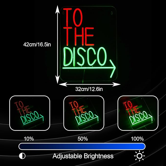 To The Disco Neon Sign Disco LED Neon Light for Wall Decor USB Powered Arrowhead Tag Led Light Sign Dimmable Neon Light Sign for Disco Bar Music Bar Bedroom Party